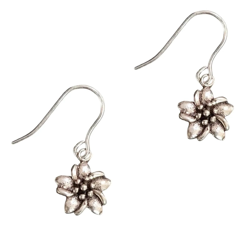 PAR DE AROS PEQUEÑOS CON DISEÑO DE FLOR EN PLATA LEY 925 - 1