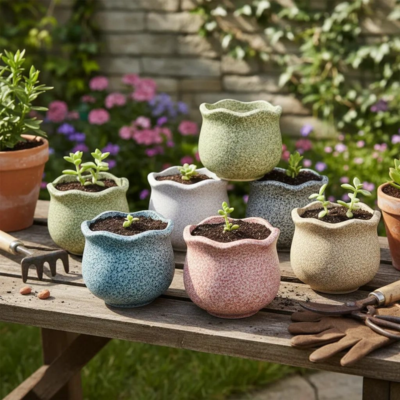 PACK DE 3 MACETEROS CILINDRICOS DE CERAMICA PARA SUCULENTAS - 2