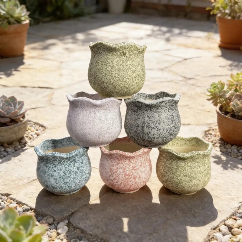PACK DE 3 MACETEROS CILINDRICOS DE CERAMICA PARA SUCULENTAS - 3