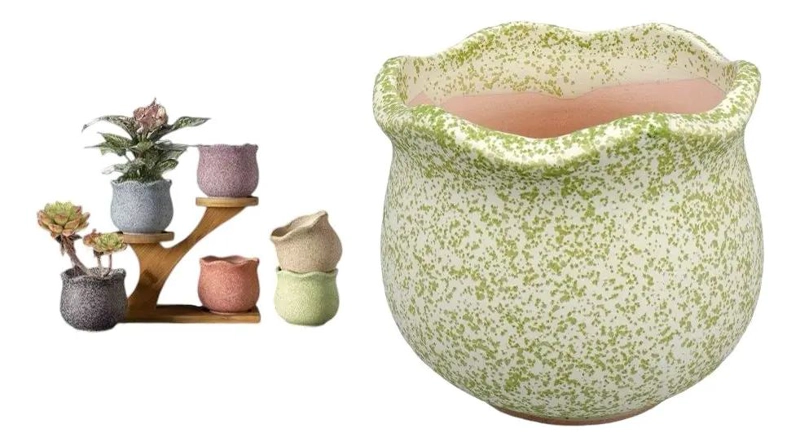 PACK DE 3 MACETEROS CILINDRICOS DE CERAMICA PARA SUCULENTAS - 6