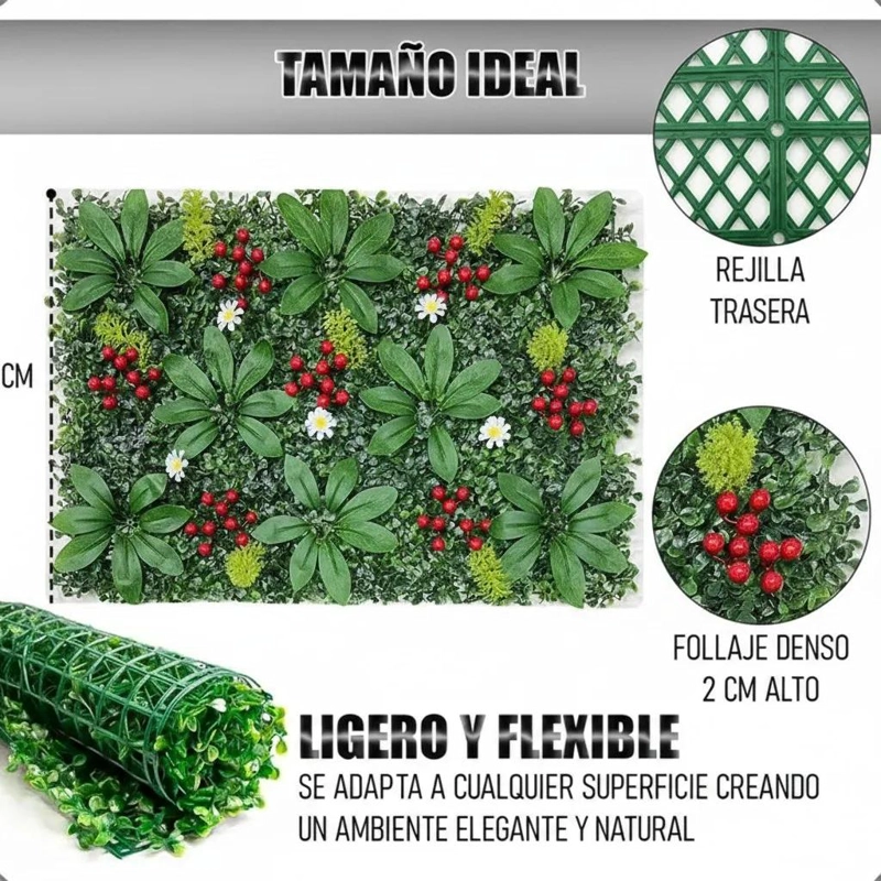 JARDIN VERTICAL ARTIFICIAL DE PLANTAS 60X40 CM PARA DECORACION - 3