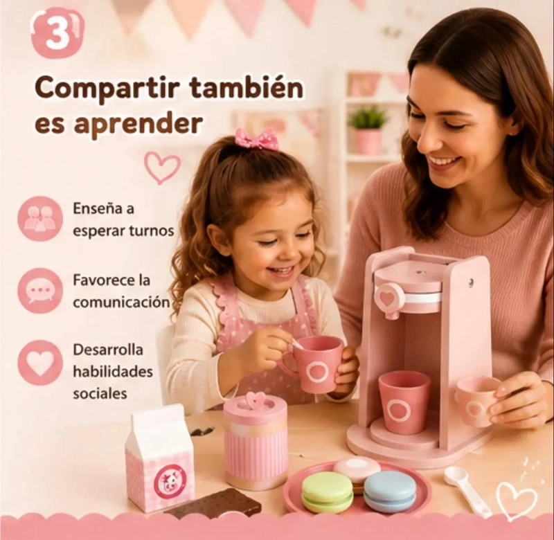 SET DE CAFETERA DE MADERA INFANTIL 14 PIEZAS CON VELCRO - 10