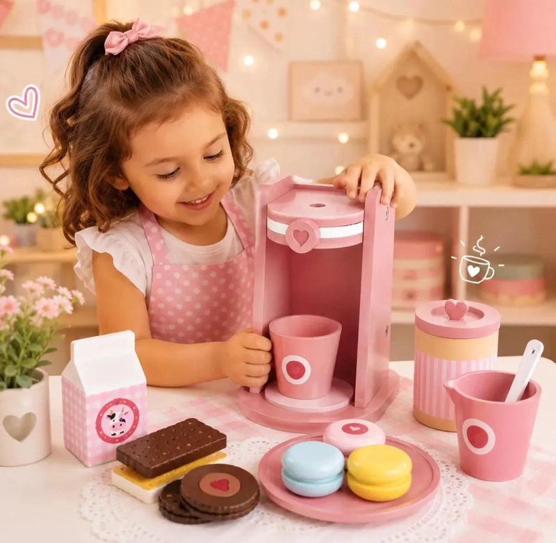 SET DE CAFETERA DE MADERA INFANTIL 14 PIEZAS CON VELCRO - 2