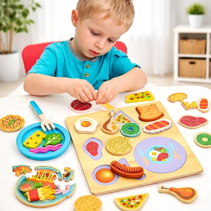 JUEGO DE COCINA DE MADERA CON ALIMENTOS PARA NIÑOS - 1