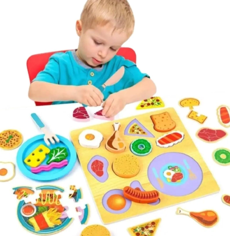 JUEGO DE COCINA DE MADERA CON ALIMENTOS PARA NIÑOS - 2