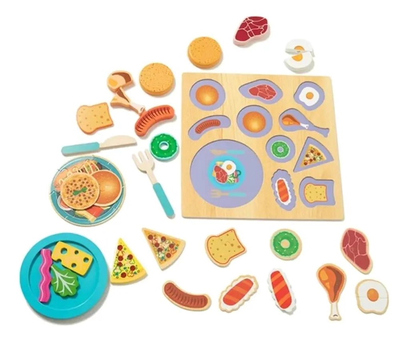 JUEGO DE COCINA DE MADERA CON ALIMENTOS PARA NIÑOS - 6