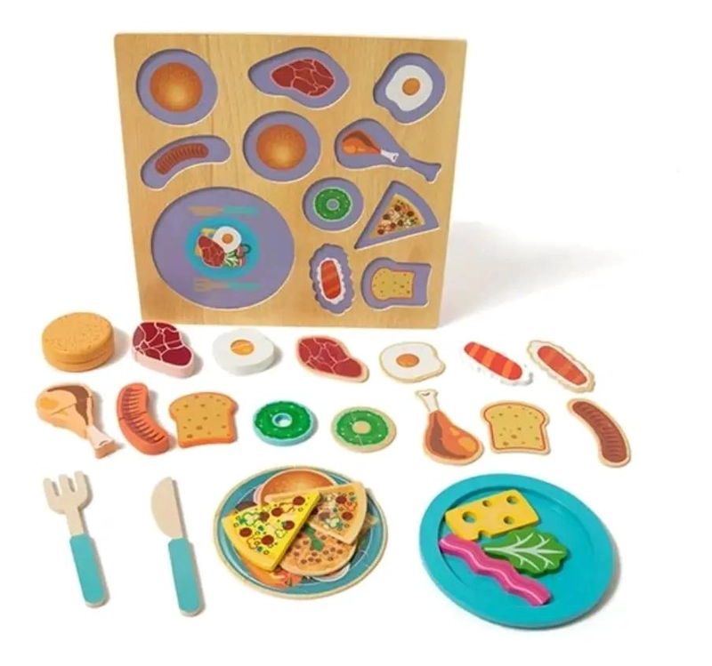 JUEGO DE COCINA DE MADERA CON ALIMENTOS PARA NIÑOS - 7