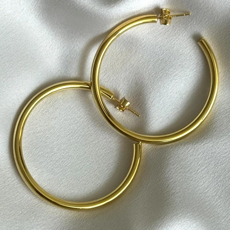ARGOLLAS DORADAS DE PLATA 925 CHAPADAS EN ORO 18K DE 40 MM - 1