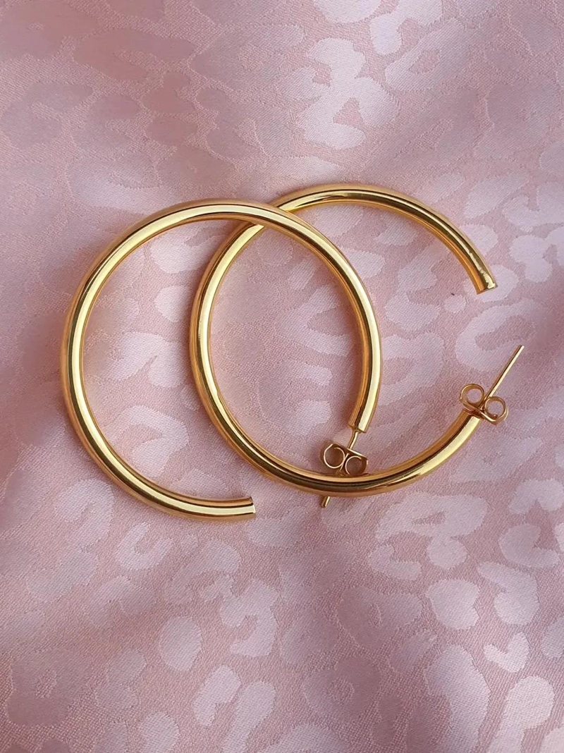 ARGOLLAS DORADAS DE PLATA 925 CHAPADAS EN ORO 18K DE 40 MM - 6