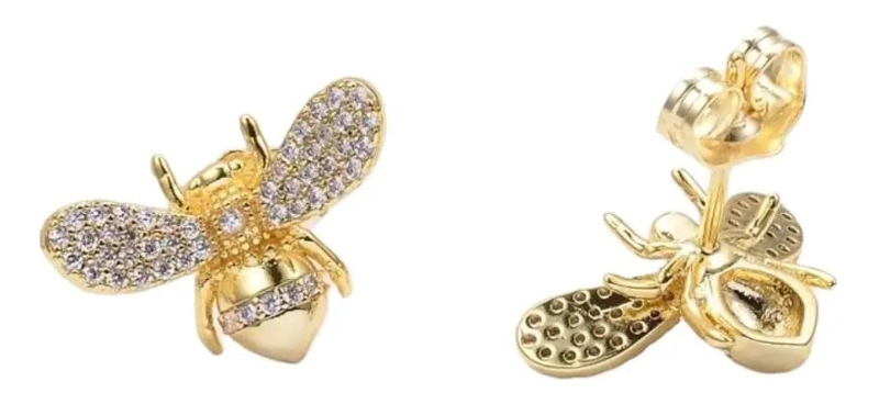 AROS ELEGANTES EN FORMA DE ABEJA CON CIRCONES EN BAÑO DE ORO - 1