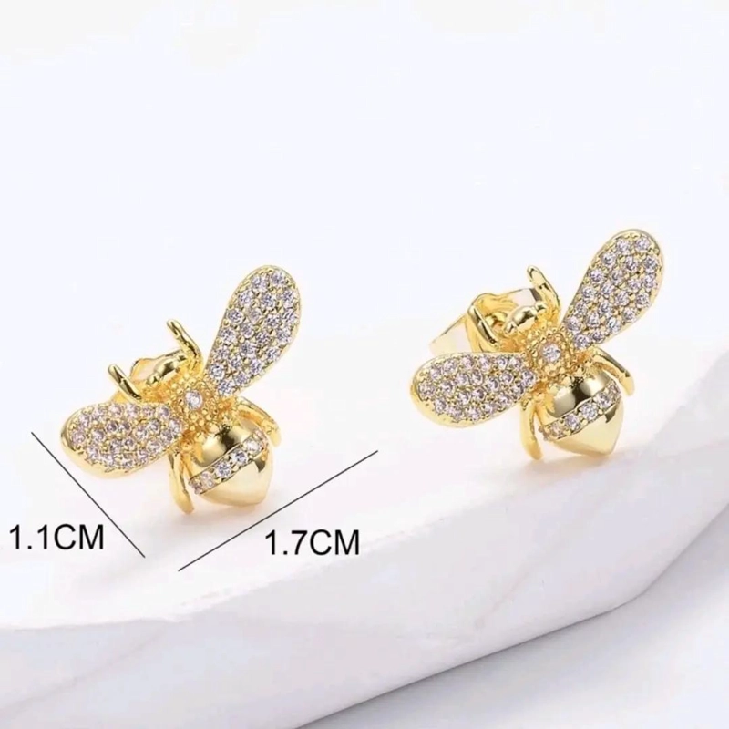AROS ELEGANTES EN FORMA DE ABEJA CON CIRCONES EN BAÑO DE ORO - 7
