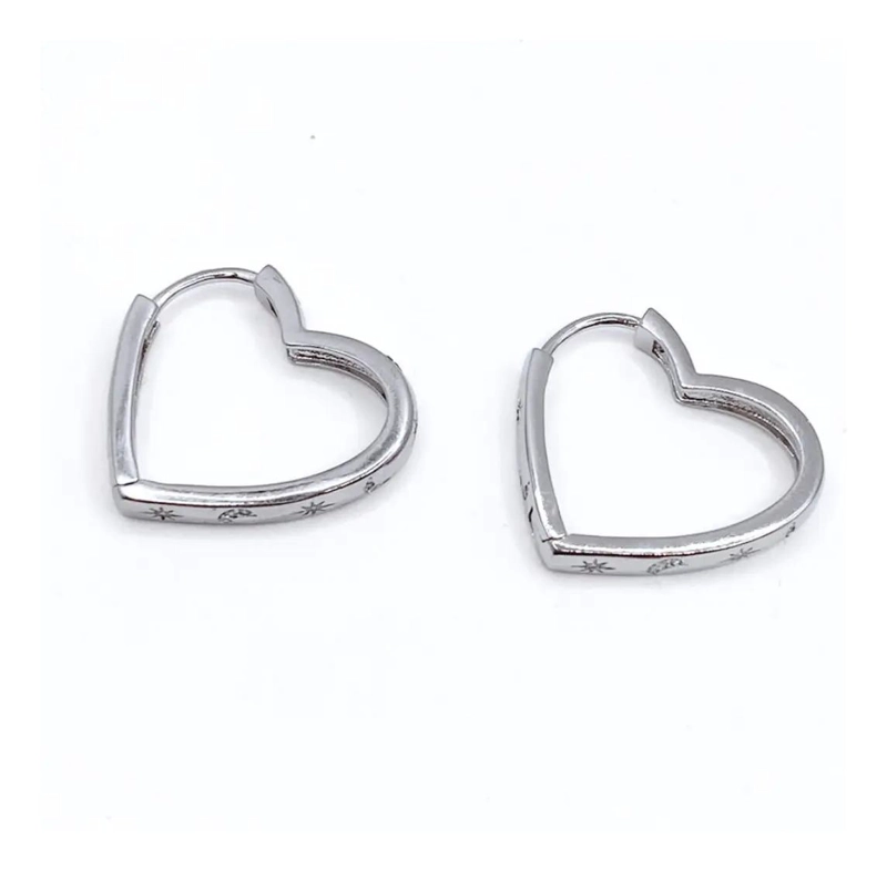 AROS DE PLATA 925 EN FORMA DE CORAZON CON CIRCONES BLANCOS - 1