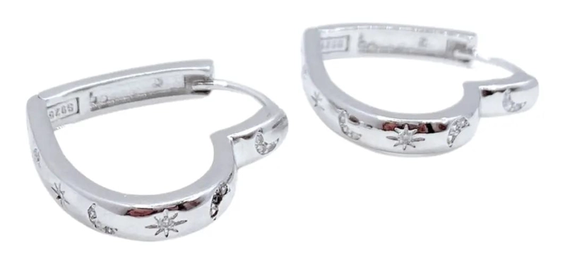 AROS DE PLATA 925 EN FORMA DE CORAZON CON CIRCONES BLANCOS - 2