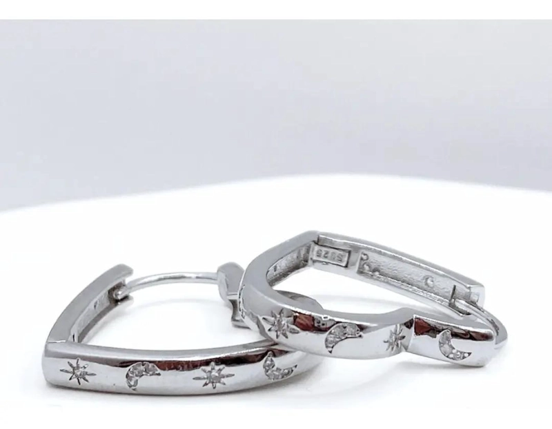 AROS DE PLATA 925 EN FORMA DE CORAZON CON CIRCONES BLANCOS - 3