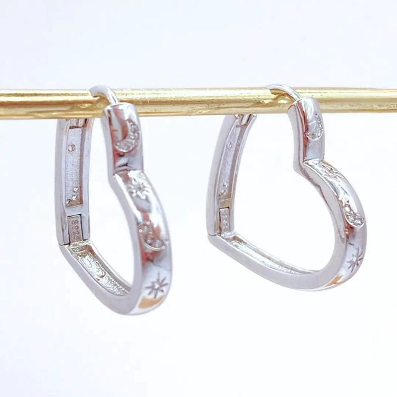 AROS DE PLATA 925 EN FORMA DE CORAZON CON CIRCONES BLANCOS - 4