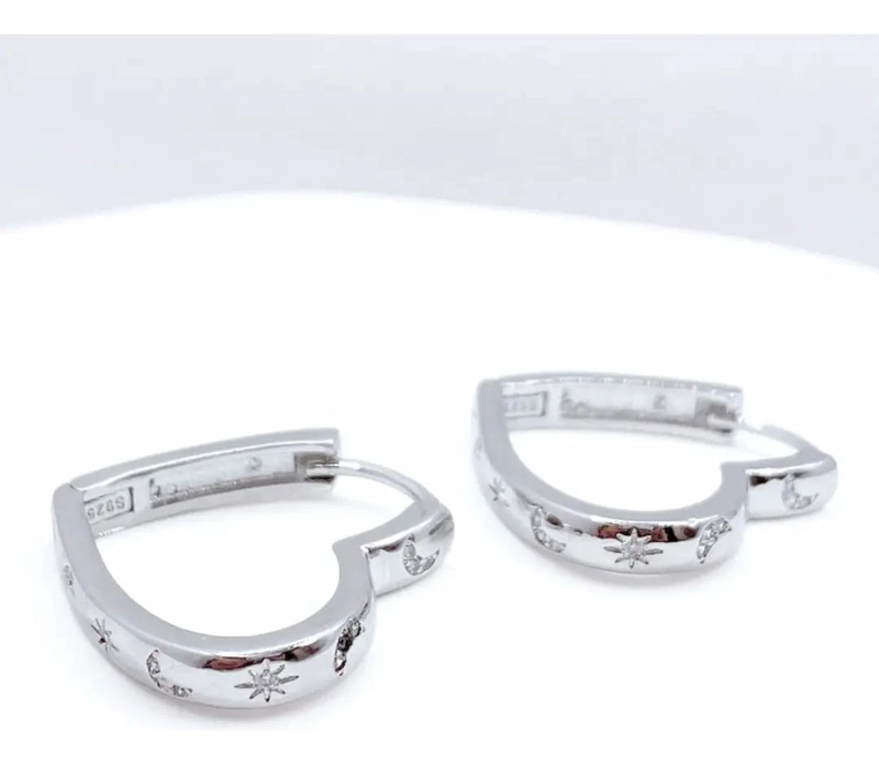 AROS DE PLATA 925 EN FORMA DE CORAZON CON CIRCONES BLANCOS - 6