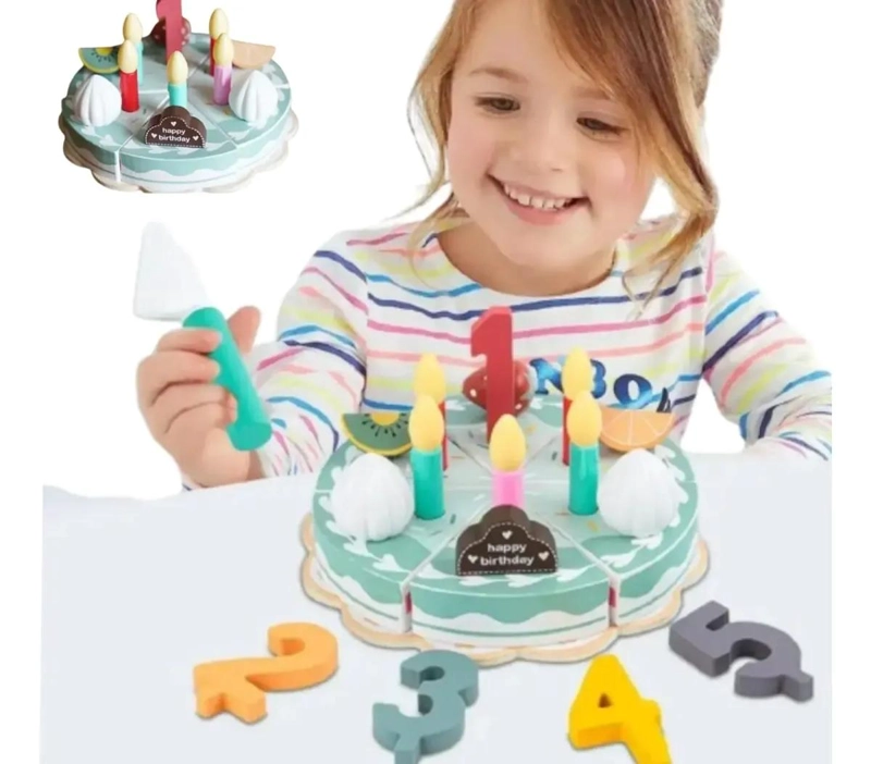 JUGUETE DE MADERA PASTEL DE CUMPLEAÑOS PARA NIÑOS - 1