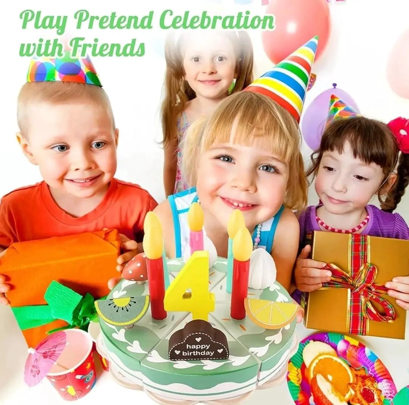 JUGUETE DE MADERA PASTEL DE CUMPLEAÑOS PARA NIÑOS - 3