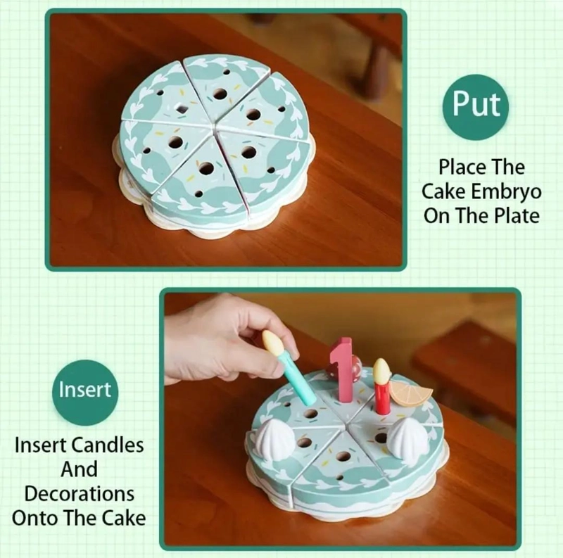 JUGUETE DE MADERA PASTEL DE CUMPLEAÑOS PARA NIÑOS - 6