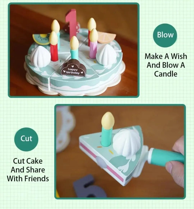JUGUETE DE MADERA PASTEL DE CUMPLEAÑOS PARA NIÑOS - 7