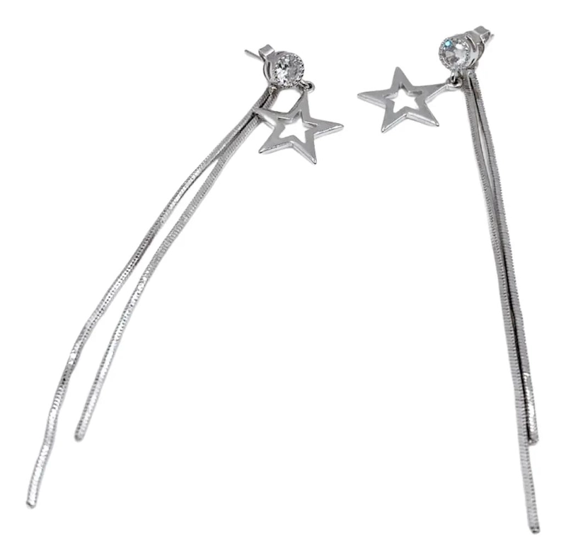 AROS COLGANTES DE PLATA 925 CON DISEÑO DE ESTRELLA FUGAZ - 1