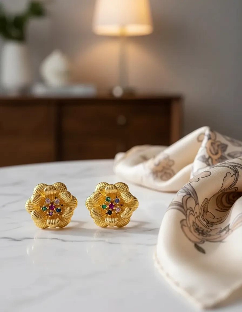 AROS FLORALES DORADOS ENCHAPADOS EN ORO 18K PARA MUJER - 2