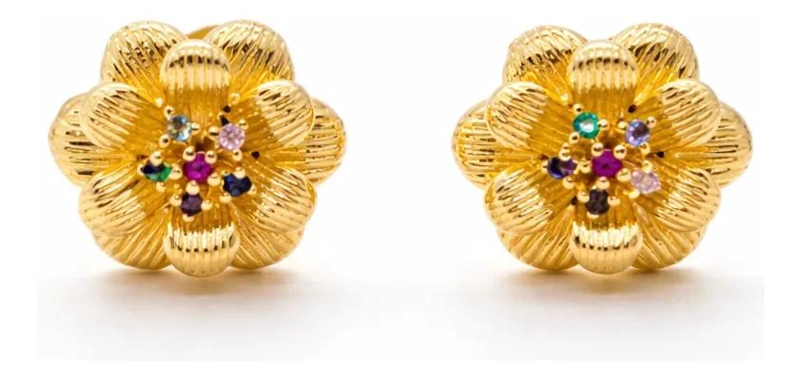 AROS FLORALES DORADOS ENCHAPADOS EN ORO 18K PARA MUJER - 3
