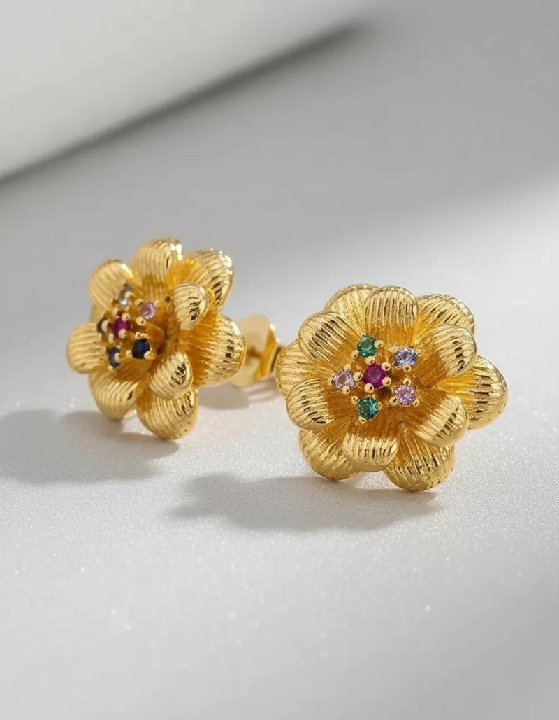 AROS FLORALES DORADOS ENCHAPADOS EN ORO 18K PARA MUJER - 4