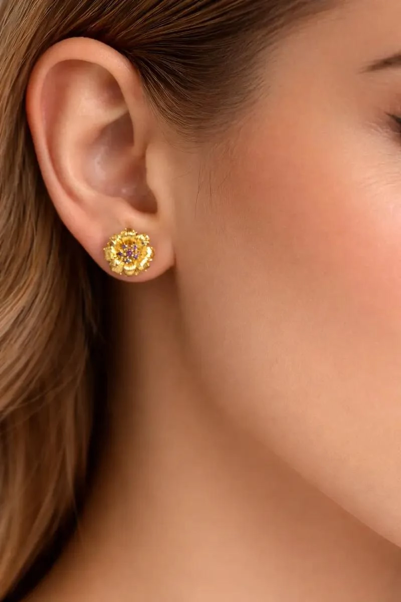 AROS FLORALES DORADOS ENCHAPADOS EN ORO 18K PARA MUJER - 7