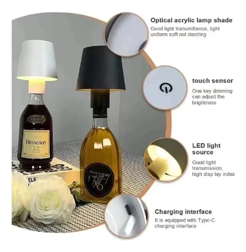 LAMPARA LED INALAMBRICA PARA BOTELLAS CON TRES TONOS DE LUZ - 9