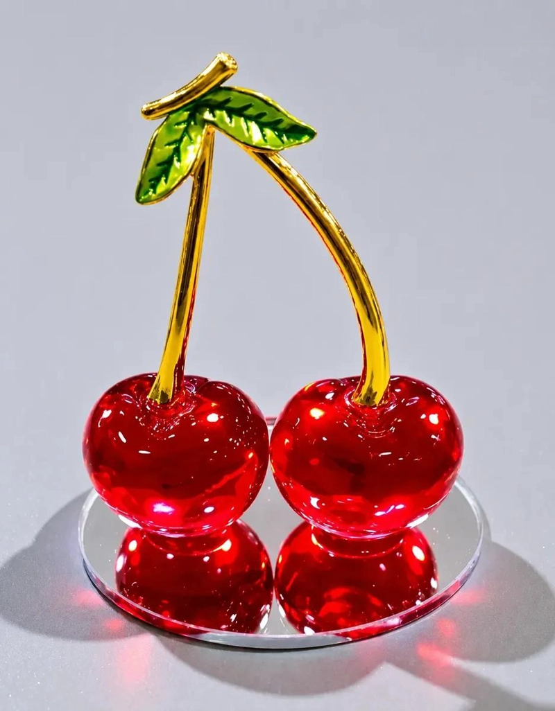 ADORNO DECORATIVO DE CEREZAS DE CRISTAL Y METAL DORADO - 1
