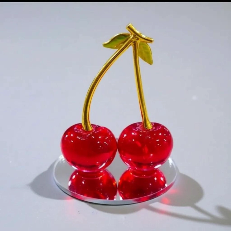 ADORNO DECORATIVO DE CEREZAS DE CRISTAL Y METAL DORADO - 3