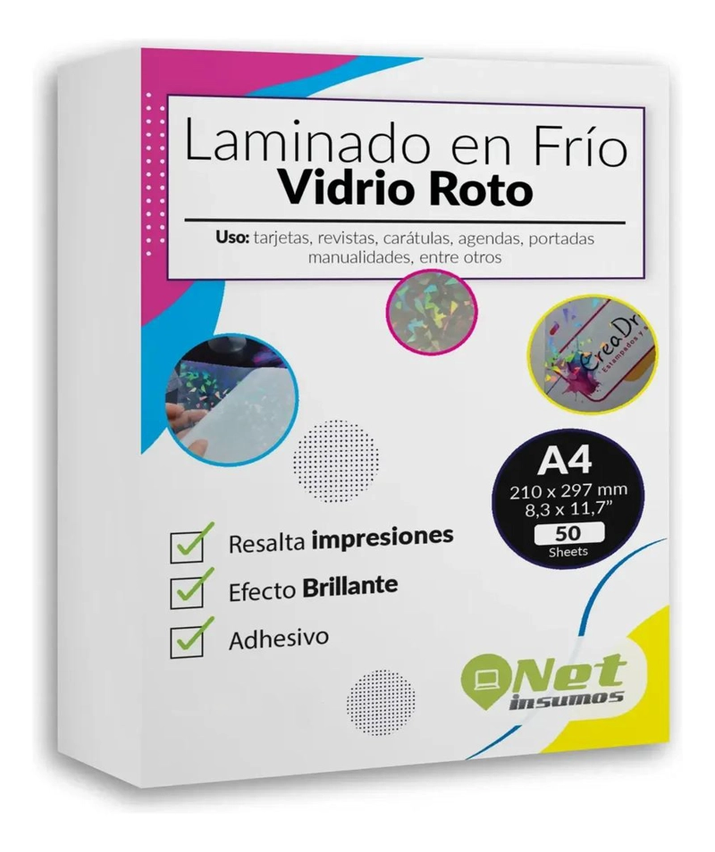 RESMA LAMINADA EN FRIO CON DISEÑO VIDRIO ROTO 50 HOJAS - 1