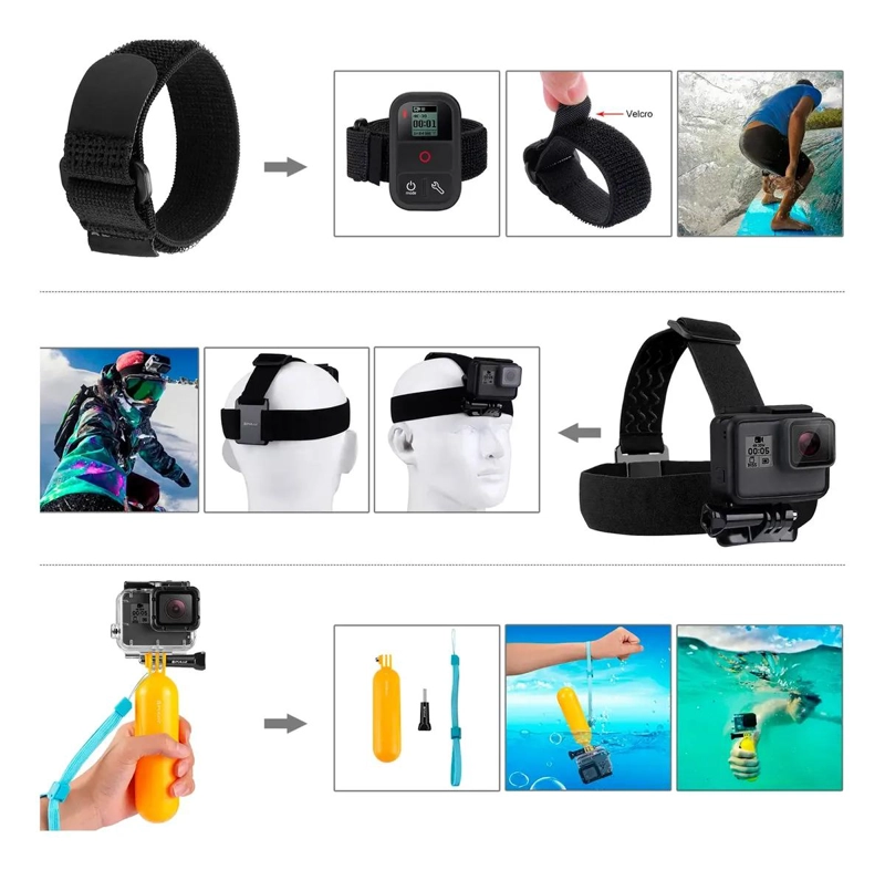 KIT COMPLETO DE ACCESORIOS PARA CAMARAS DE ACCION 28 PIEZAS - 10