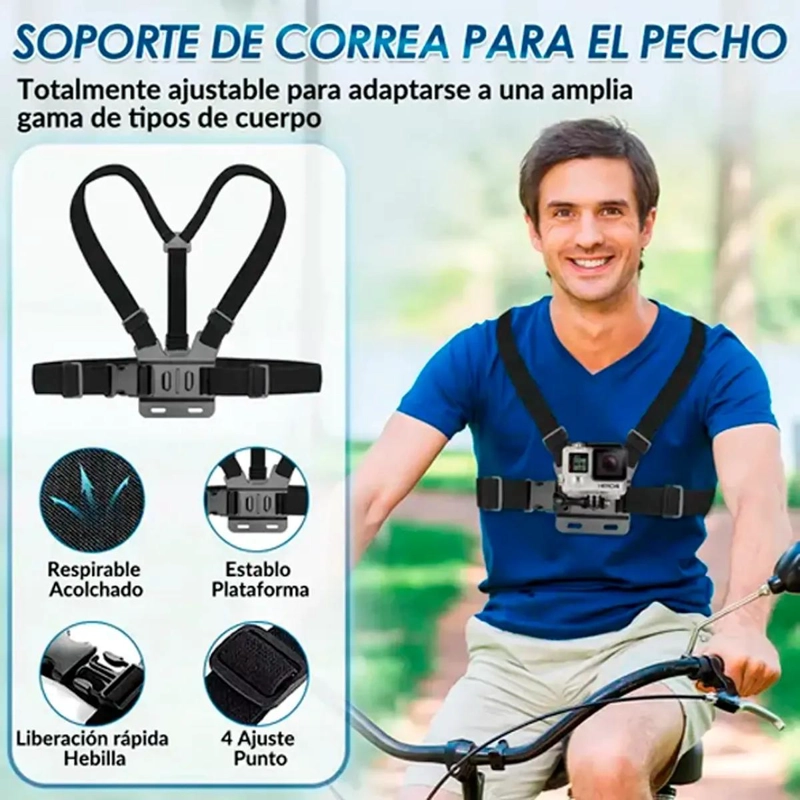 KIT COMPLETO DE ACCESORIOS PARA CAMARAS DE ACCION 28 PIEZAS - 8