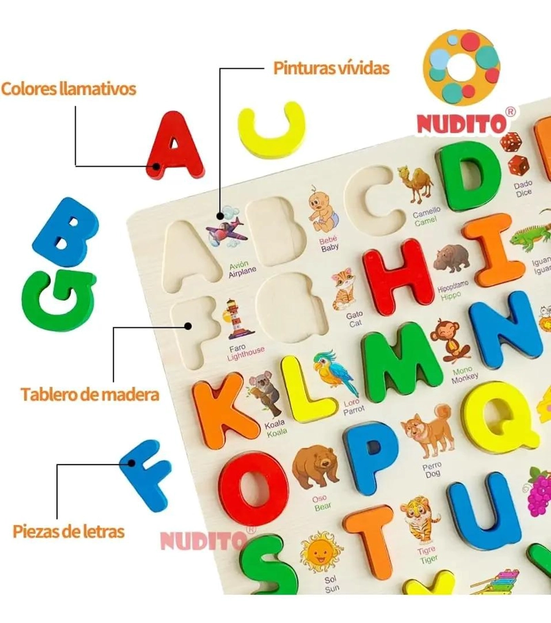 PUZLE DIDACTICO DE MADERA BILINGÜE PARA NIÑOS - 6