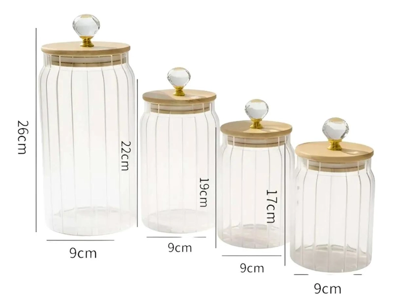 SET DE 4 FRASCOS DECORATIVOS CON TAPA DE MADERA - 5