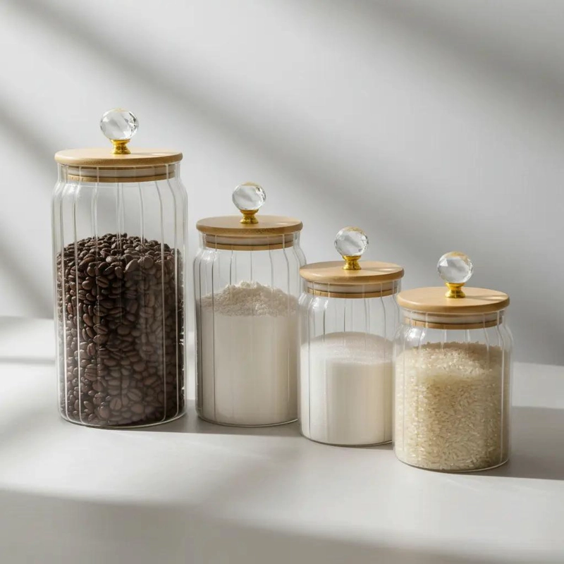 SET DE 4 FRASCOS DECORATIVOS CON TAPA DE MADERA - 8