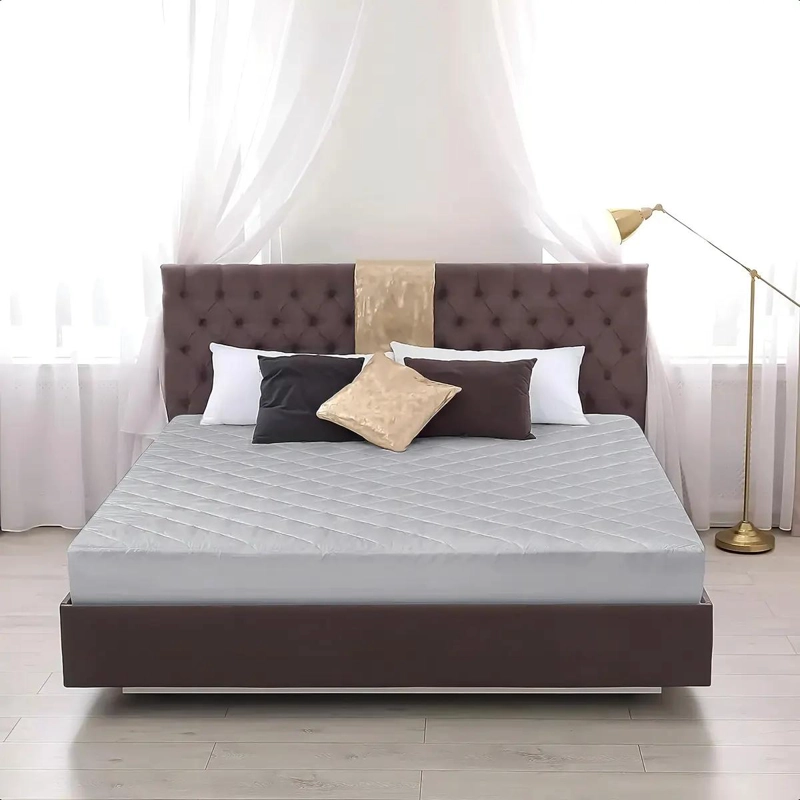 PROTECTOR DE COLCHON IMPERMEABLE 2 PLAZAS RAYAS GRIS LAVABLE - 3