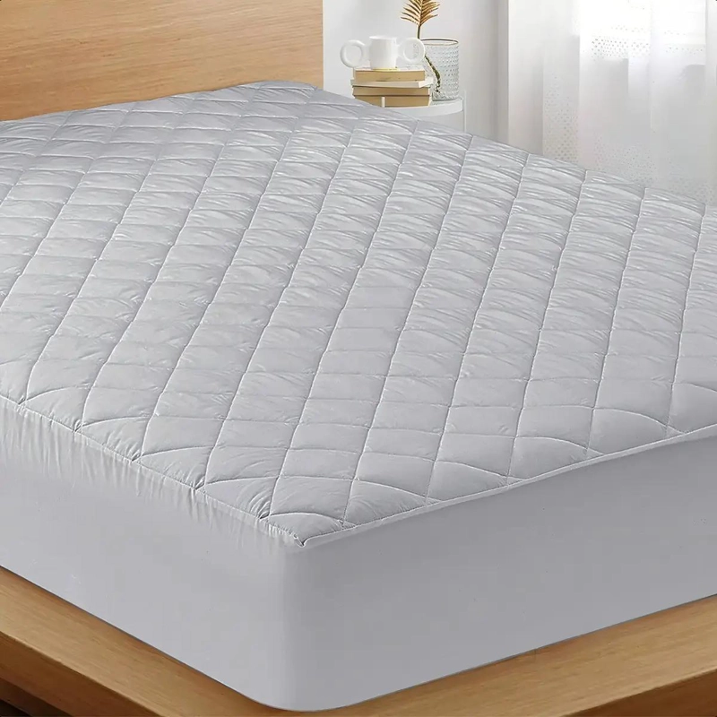 PROTECTOR DE COLCHON IMPERMEABLE 2 PLAZAS RAYAS GRIS LAVABLE - 4