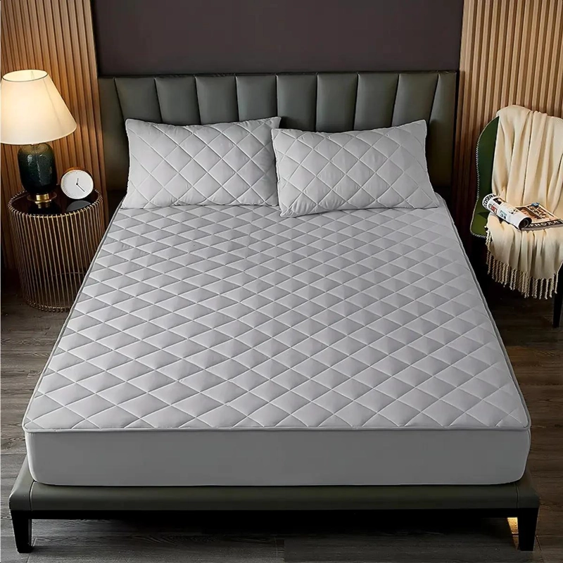 PROTECTOR DE COLCHON IMPERMEABLE 2 PLAZAS RAYAS GRIS LAVABLE - 5