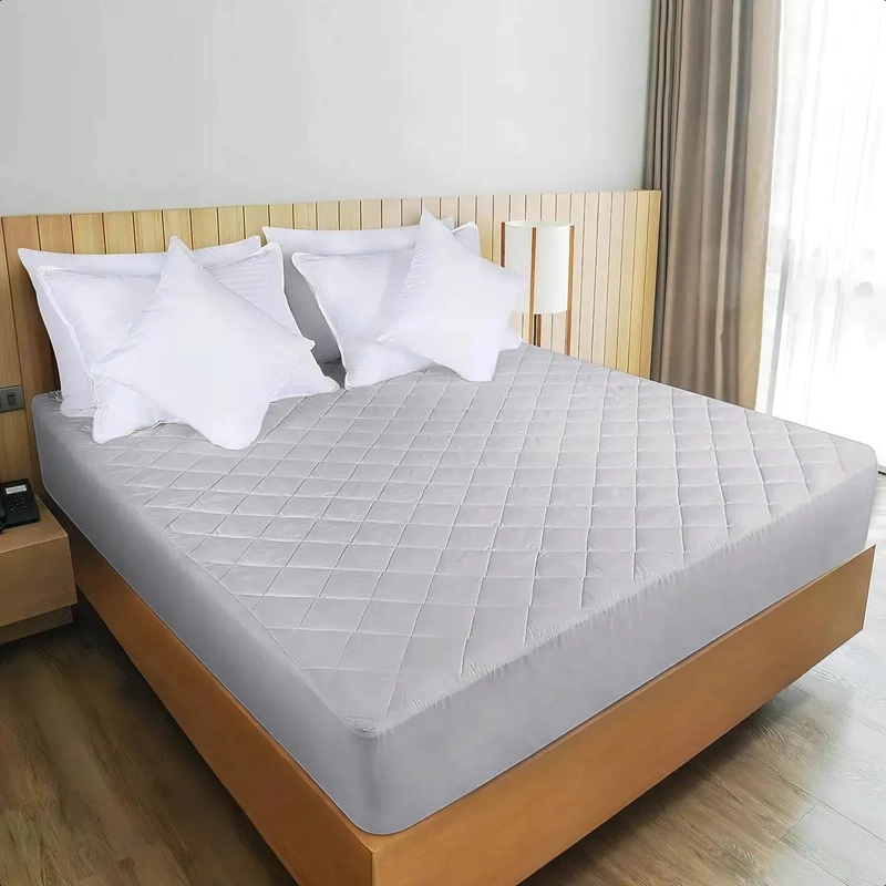 PROTECTOR DE COLCHON IMPERMEABLE 2 PLAZAS RAYAS GRIS LAVABLE - 6