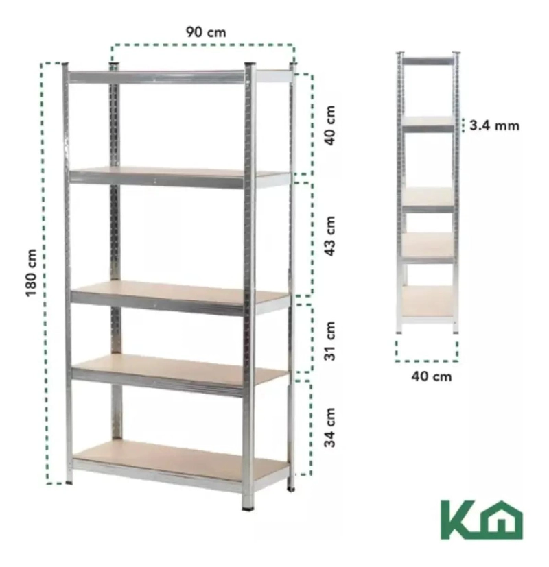 ESTANTE ORGANIZADOR DE MADERA 5 NIVELES 180X90CM COLOR GRIS - 2