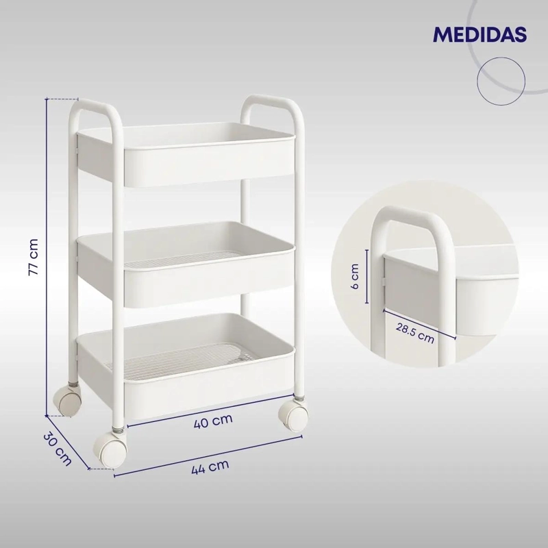 CARRO ORGANIZADOR METALICO AUXILIAR CON 3 ESTANTES Y RUEDAS - 4