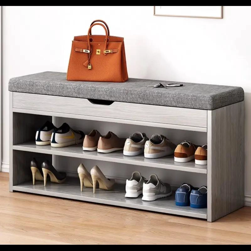 ZAPATERO DE MADERA ENCHAPADA CON COJIN Y 2 NIVELES - 2