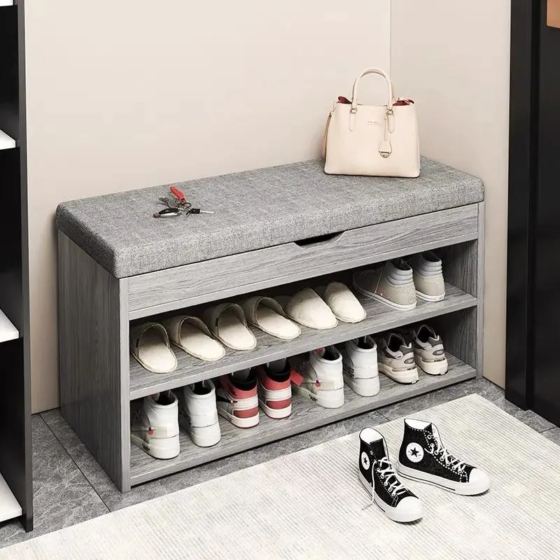 ZAPATERO DE MADERA ENCHAPADA CON COJIN Y 2 NIVELES - 4