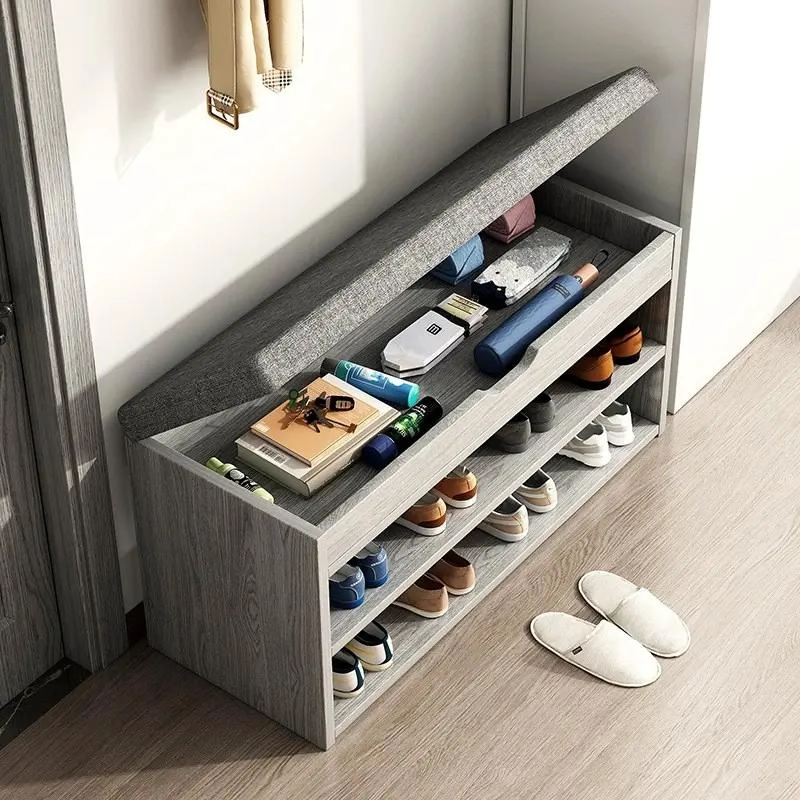 ZAPATERO DE MADERA ENCHAPADA CON COJIN Y 2 NIVELES - 5
