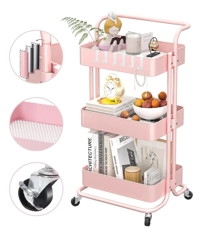 CARRITO ORGANIZADOR METALICO CON RUEDAS Y ASA DE 3 NIVELES - 1