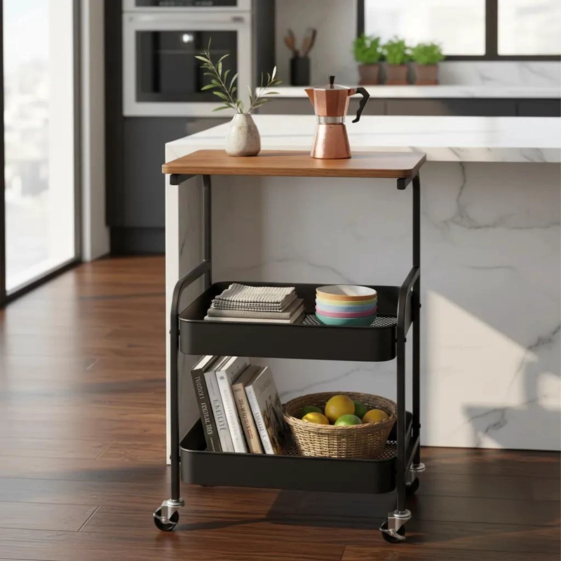 CARRITO ORGANIZADOR MULTIFUNCIONAL 3 NIVELES CON MADERA - 4