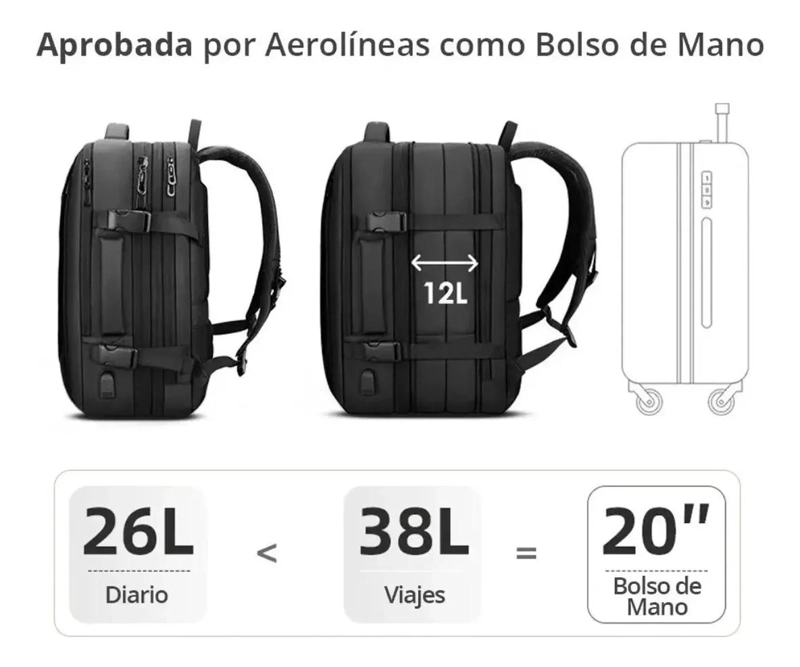 MOCHILA MALETA IMPERMEABLE ANTIRROBO EXPANDIBLE 35 LITROS - 5
